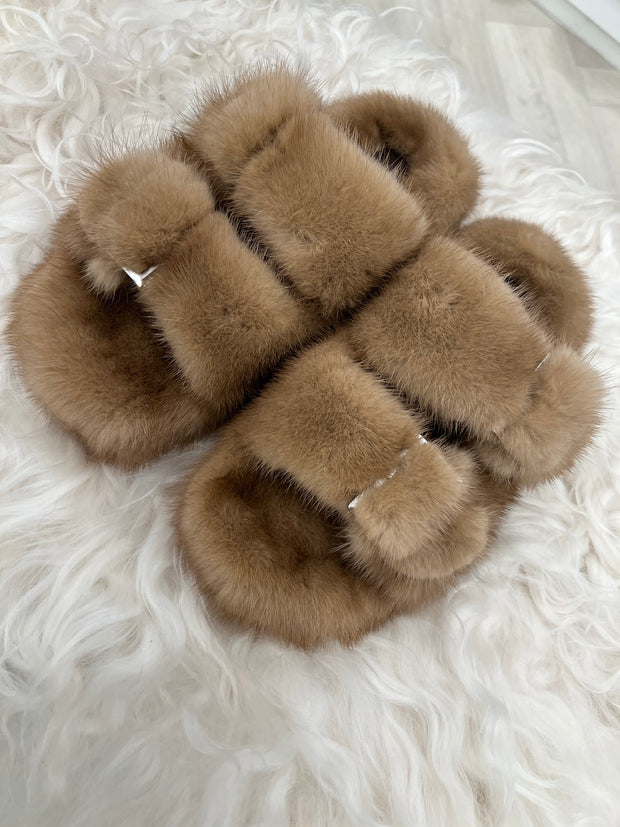 Sandales en vison premium - Camel