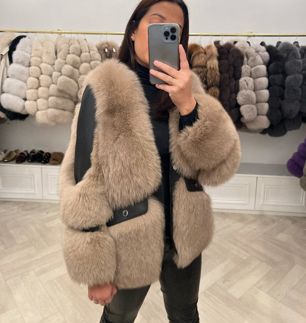 Blazer cuir noir et fourrure