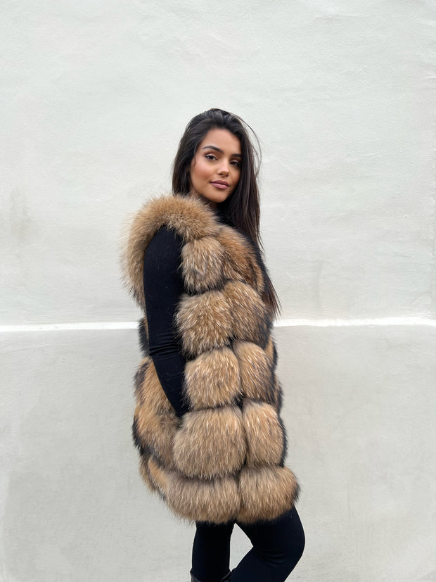 Gilet fourrure "Sabeen" - Raccoon naturel