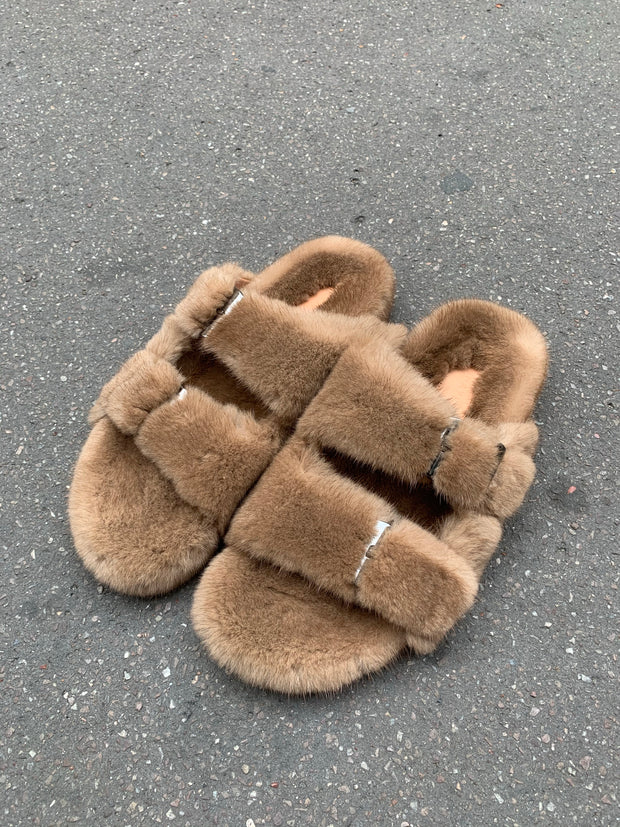 Sandales en vison premium - Camel